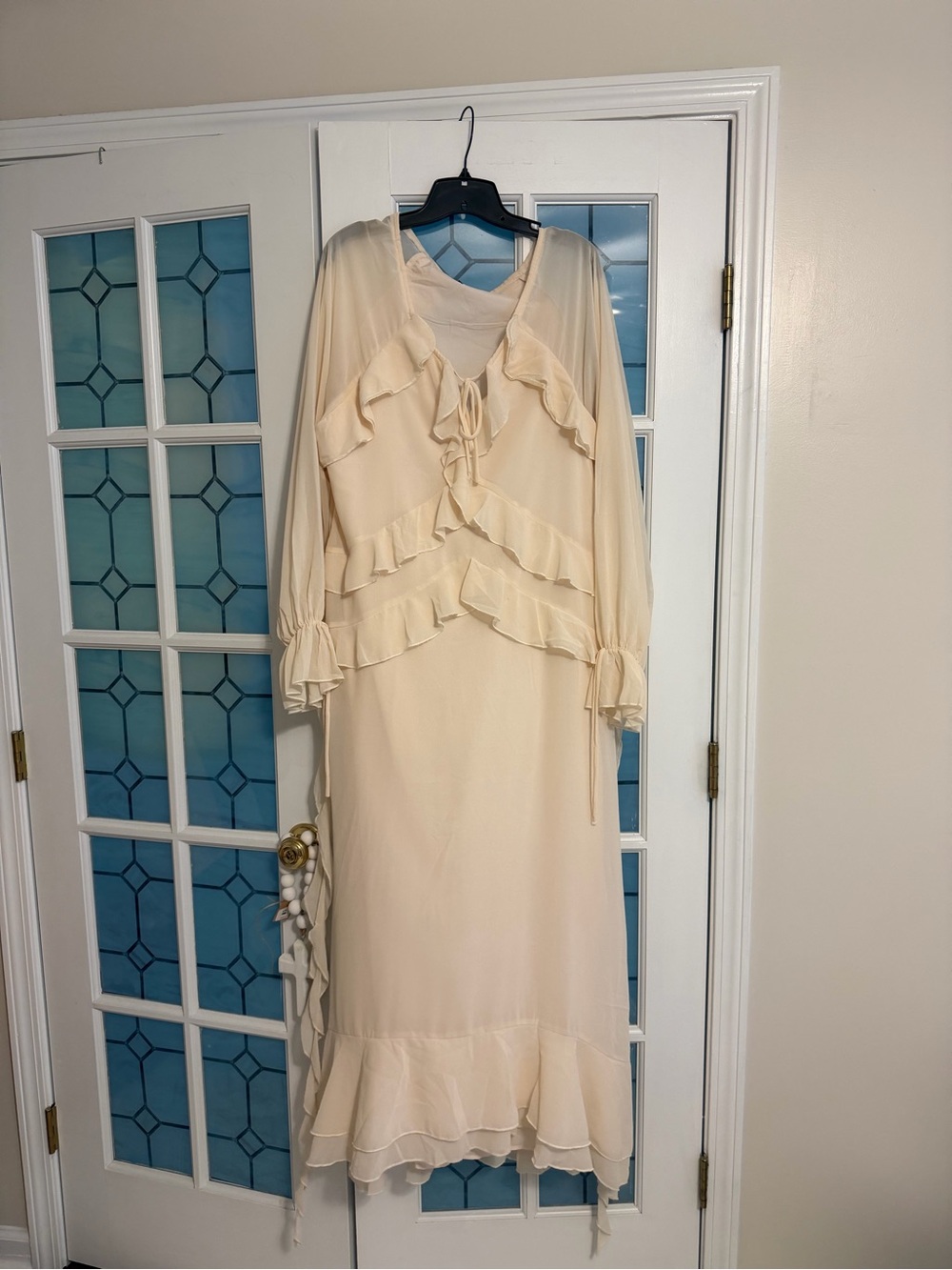 Boohoo Cream Ruffle Maxi Dress